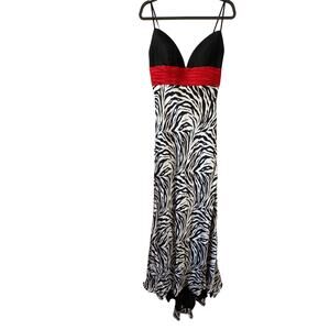 JOVANI PROM DRESS Sz 10 Black White Red Bow on Back EUC! BEAUTIFUL DRESS!
